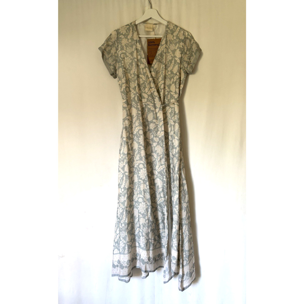 Reistor Dress Large Maxi Wrap Vneck Long Aline Floral Green Short Sleeve
